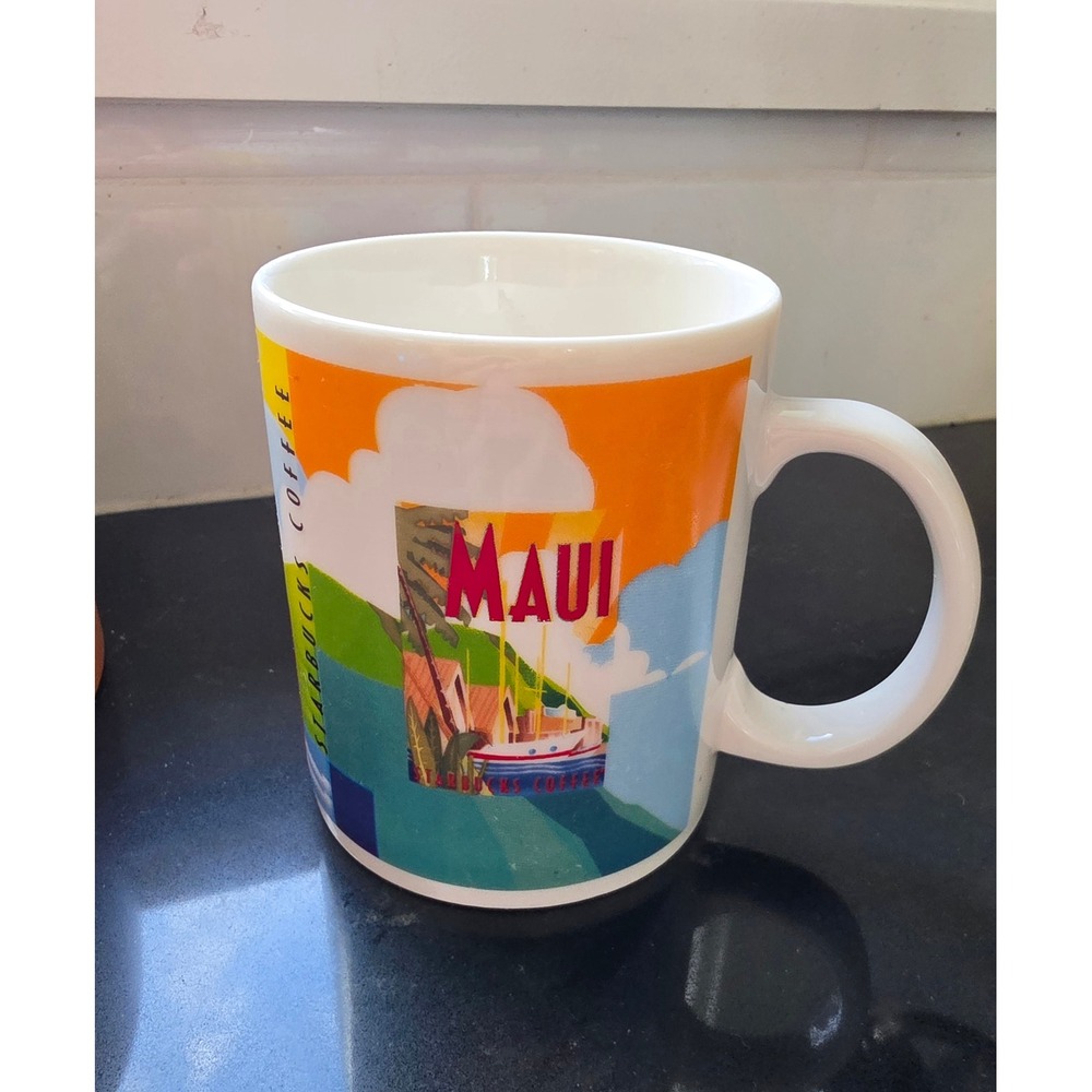 Starbucks Vintage 2001 Maui Hawaii Coffee Mug Retro Travel Poster Series 14oz